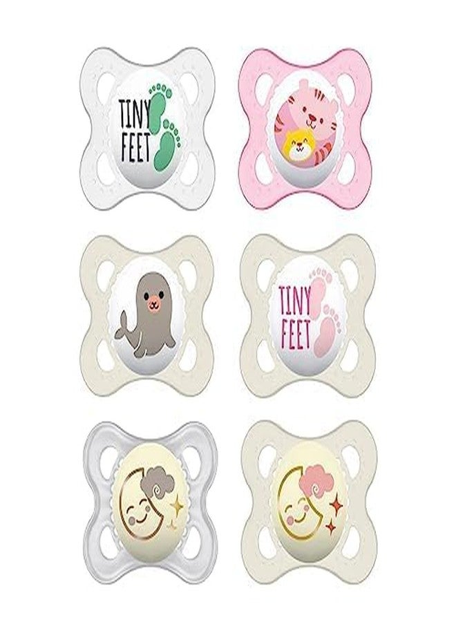 MAM Variety Pack Baby Glow in The Dark Pacifier, Includes 6 Types of Pacifiers, Nipple Shape Helps Promote Healthy Oral Development, 0-6 Months, Girl, 6 Count (Pack of 1)